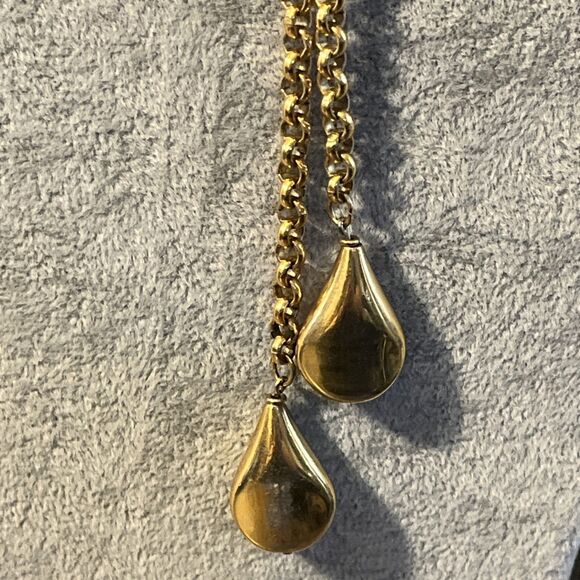 Rare HTF Vintage Napier Goldtone Heavy Teardrop Y Drop Necklace 30” - Picture 3 of 12
